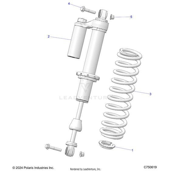 An Image of a Genuine Polaris Parts Schematic Diagram showing the schematic - SUSPENSION: FRONT SHOCK MOUNTING - 2025 POLARIS RZR TRAIL S 1000 ULTIMATE