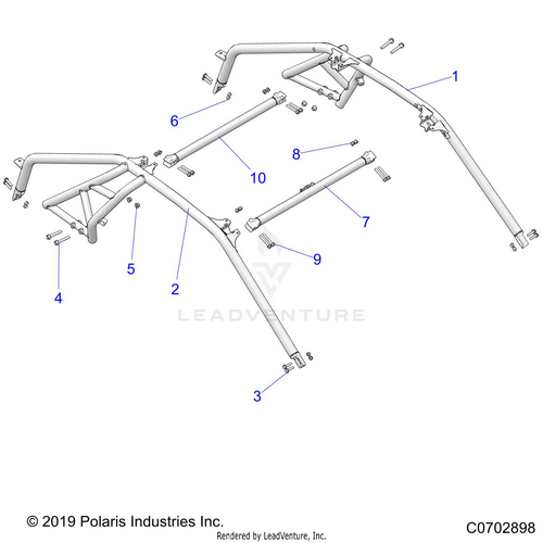 An Image of a Genuine Polaris Parts Schematic Diagram showing the schematic - CHASSIS: CAB FRAME - 2023 POLARIS RZR PRO XP SPORT