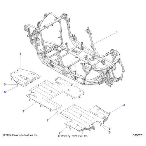 An Image of a Genuine Polaris Parts Schematic Diagram showing the schematic - CHASSIS: MAIN FRAME AND SKID PLATES - 2026 POLARIS RZR PRO XP 4 ULTIMATE