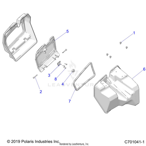 An Image of a Genuine Polaris Parts Schematic Diagram showing the schematic - BODY: GLOVEBOX - 2020 POLARIS RZR 570