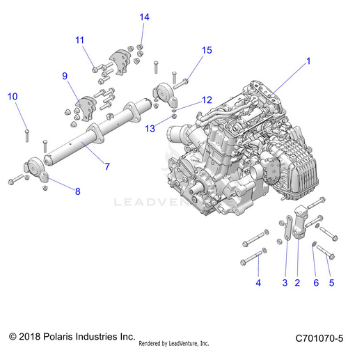 An Image of a Genuine Polaris Parts Schematic Diagram showing the schematic - ENGINE: MOUNTING & LONG BLOCK - 2022 POLARIS RZR XP 4 1000 PREMIUM