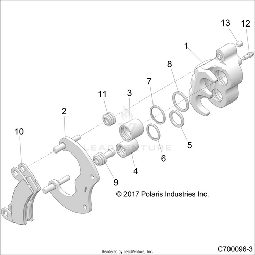 An Image of a Genuine Polaris Parts Schematic Diagram showing the schematic - BRAKES: CALIPER REAR - 2020 POLARIS RZR RS1