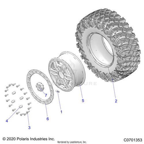 An Image of a Genuine Polaris Parts Schematic Diagram showing the schematic - WHEELS: REAR - 2022 POLARIS RZR XP 1000 TRAILS & ROCKS