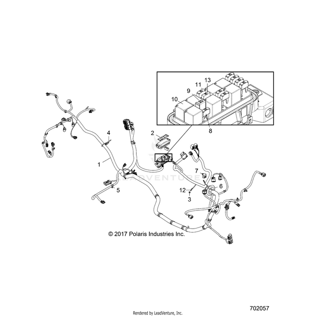 An Image of a Genuine Polaris Parts Schematic Diagram showing the schematic - ELECTRICAL: WIRE HARNESS - 2018 POLARIS RZR 900/900 EPS