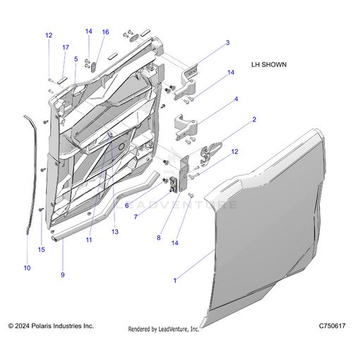 An Image of a Genuine Polaris Parts Schematic Diagram showing the schematic - BODY: DOORS REAR - 2026 POLARIS RZR PRO S 4 SPORT