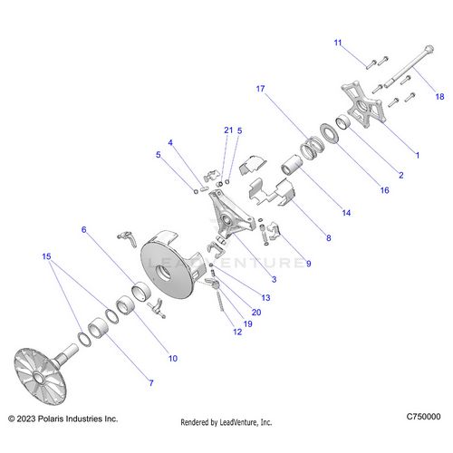 An Image of a Genuine Polaris Parts Schematic Diagram showing the schematic - DRIVE TRAIN: PRIMARY CLUTCH - 2024 POLARIS RZR XP 4 1000 SPORT