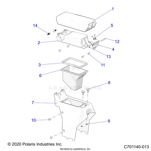 An Image of a Genuine Polaris Parts Schematic Diagram showing the schematic - BODY: CENTER CONSOLE STORAGE - 2023 POLARIS RZR PRO R ULTIMATE