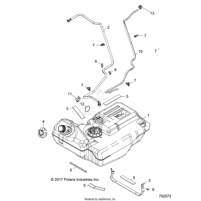 An Image of a Genuine Polaris Parts Schematic Diagram showing the schematic - BODY: FUEL TANK - 2018 POLARIS RZR 4 900