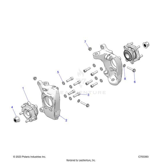 An Image of a Genuine Polaris Parts Schematic Diagram showing the schematic - SUSPENSION: FRONT CARRIER AND HUB - 2024 POLARIS RZR PRO R ULTIMATE
