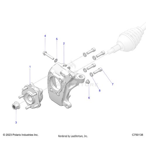 An Image of a Genuine Polaris Parts Schematic Diagram showing the schematic - SUSPENSION: FRONT CARRIER AND HUB - 2026 POLARIS RZR PRO R RACE