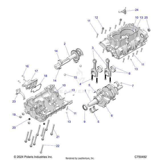An Image of a Genuine Polaris Parts Schematic Diagram showing the schematic - ENGINE: CRANKCASE AND CRANKSHAFT - 2025 POLARIS RZR XP 1000 PREMIUM