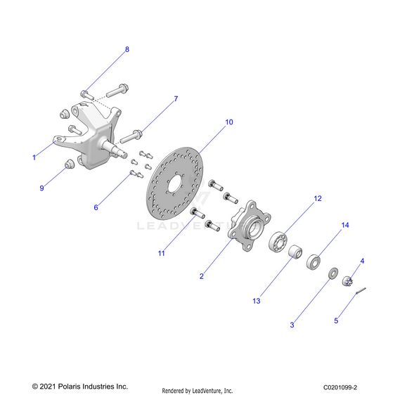 An Image of a Genuine Polaris Parts Schematic Diagram showing the schematic - STEERING: FRONT HUB and SPINDLE - 2024 POLARIS RZR 200 EVAP