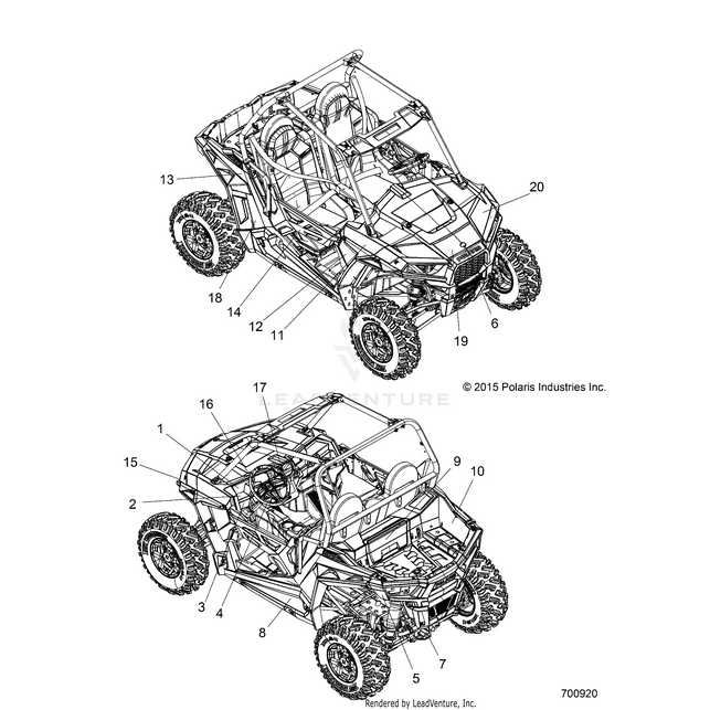 An Image of a Genuine Polaris Parts Schematic Diagram showing the schematic - BODY: DECALS - 2016 POLARIS RZR S 1000 EPS