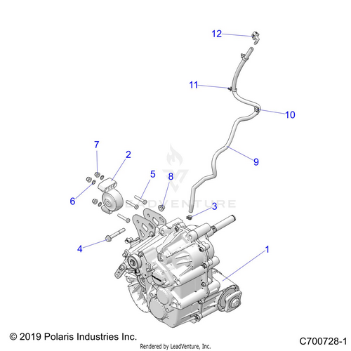 An Image of a Genuine Polaris Parts Schematic Diagram showing the schematic - DRIVE TRAIN: MAIN GEARCASE MOUNTING - 2020 POLARIS RZR TURBO S 4 VELOCITY