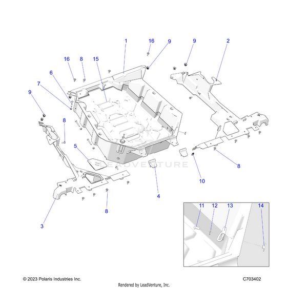 An Image of a Genuine Polaris Parts Schematic Diagram showing the schematic - BODY: CARGO BOX - 2024 POLARIS RZR PRO R ULTIMATE
