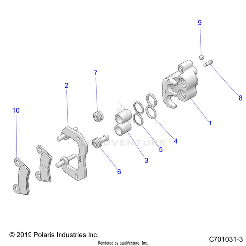 An Image of a Genuine Polaris Parts Schematic Diagram showing the schematic - BRAKES: REAR CALIPER - 2020 POLARIS RZR TURBO S VELOCITY
