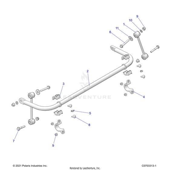 An Image of a Genuine Polaris Parts Schematic Diagram showing the schematic - SUSPENSION: STABILIZER BAR REAR - 2022 POLARIS RZR XP 4 1000 PREMIUM