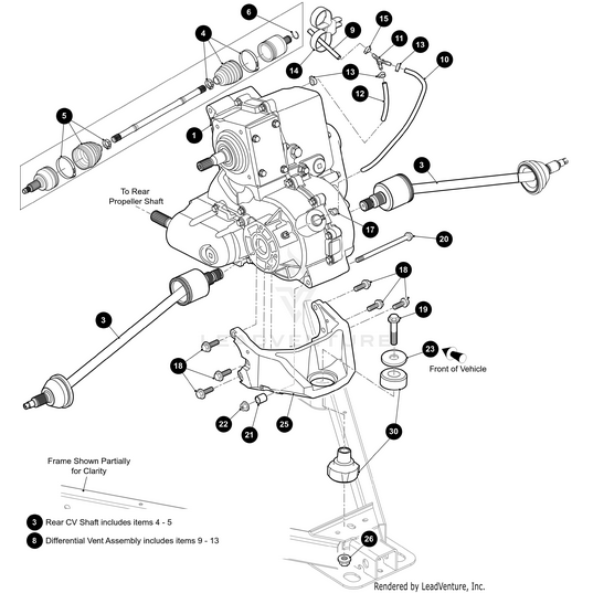 Exploded diagram of the Differential Rear 4Wd 10.24 Gas Spool by Arctic Cat, with numbered parts for shafts, gears, casing, and fasteners; arrows show orientation to propeller shaft and front—perfect for OEM Arctic Cat parts identification.