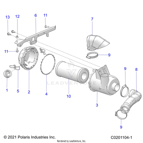 An Image of a Genuine Polaris Parts Schematic Diagram showing the schematic - ENGINE: AIR INTAKE SYSTEM - 2024 POLARIS RZR 200 EVAP