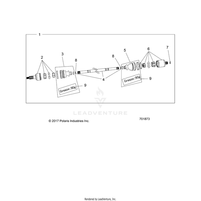 An Image of a Genuine Polaris Parts Schematic Diagram showing the schematic - DRIVE TRAIN: REAR HALF SHAFT - 2024 POLARIS RZR TRAIL S 1000 ULTIMATE