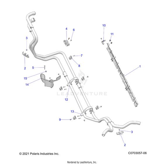 An Image of a Genuine Polaris Parts Schematic Diagram showing the schematic - ENGINE: COOLING HOSE MOUNTING - 2023 POLARIS RZR PRO R ULTIMATE TROY LEE DESIGNS