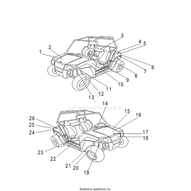 An Image of a Genuine Polaris Parts Schematic Diagram showing the schematic - BODY: DECALS - 2017 POLARIS RZR 170