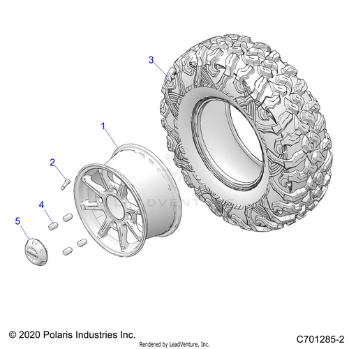 An Image of a Genuine Polaris Parts Schematic Diagram showing the schematic - WHEELS: REAR - 2023 POLARIS RZR PRO XP PREMIUM
