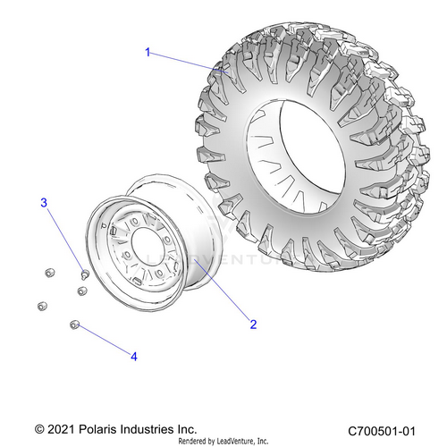 An Image of a Genuine Polaris Parts Schematic Diagram showing the schematic - WHEELS: REAR - 2026 POLARIS RZR 900 TRAIL SPORT