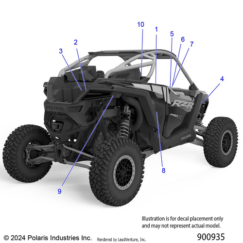 An Image of a Genuine Polaris Parts Schematic Diagram showing the schematic - BODY: DECALS STANDARD - 2025 POLARIS RZR PRO R ULTIMATE