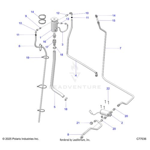 An Image of a Genuine Polaris Parts Schematic Diagram showing the schematic - ENGINE: COOLING SURGE TANK AND TRANS PUMP - 2026 POLARIS RZR PRO R RACE
