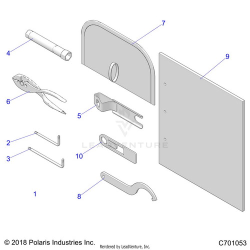 An Image of a Genuine Polaris Parts Schematic Diagram showing the schematic - REFERENCES: TOOL KIT and OWNERS MANUAL - 2022 POLARIS RZR TRAIL 570