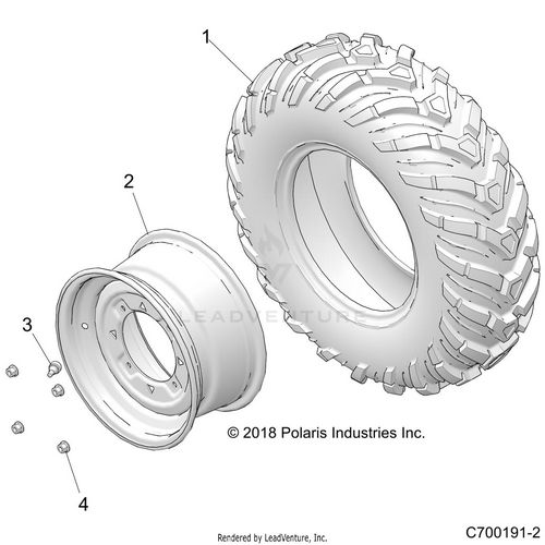 An Image of a Genuine Polaris Parts Schematic Diagram showing the schematic - WHEELS: FRONT - 2019 POLARIS RZR 570