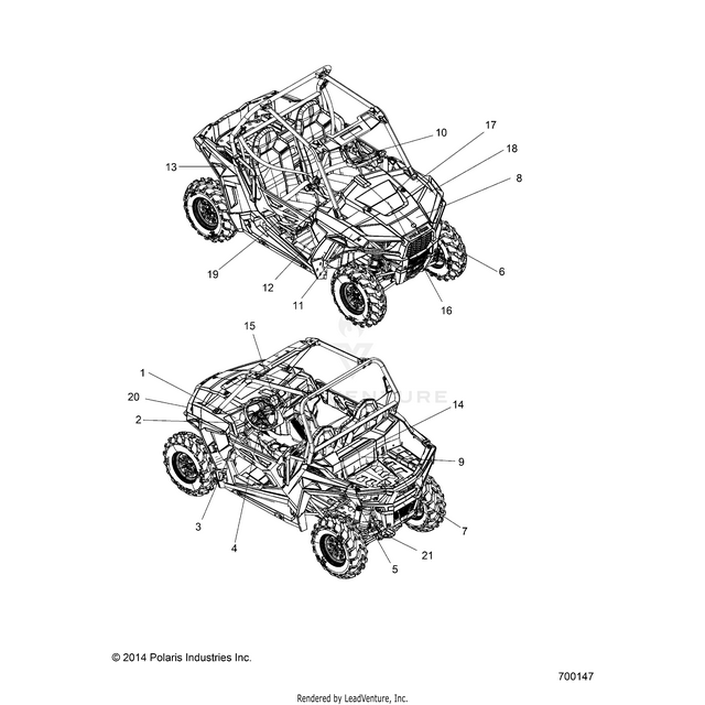 An Image of a Genuine Polaris Parts Schematic Diagram showing the schematic - BODY: DECALS - 2015 POLARIS RZR 900/900 EPS