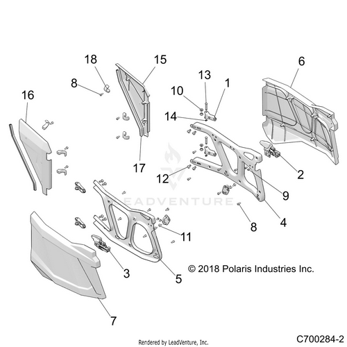 An Image of a Genuine Polaris Parts Schematic Diagram showing the schematic - BODY: DOORS REAR - 2019 POLARIS RZR TURBO 4