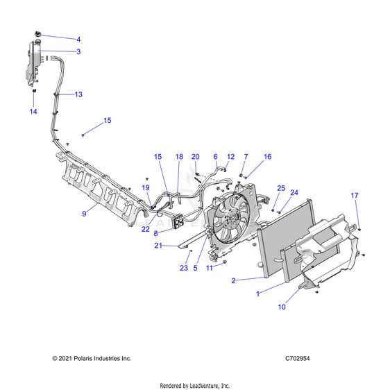 An Image of a Genuine Polaris Parts Schematic Diagram showing the schematic - ENGINE: COOLING RADIATOR - 2022 POLARIS RZR TURBO R ULTIMATE