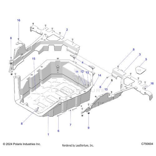 An Image of a Genuine Polaris Parts Schematic Diagram showing the schematic - BODY: CARGO BOX - 2025 POLARIS RZR PRO R 4 FACTORY ARMORED LE ULTIMATE