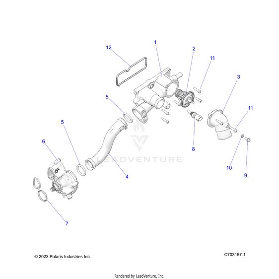 An Image of a Genuine Polaris Parts Schematic Diagram showing the schematic - ENGINE: WATERPUMP AND RELATED - 2023 POLARIS RZR PRO R 4 ULTIMATE TROY LEE DESIGNS