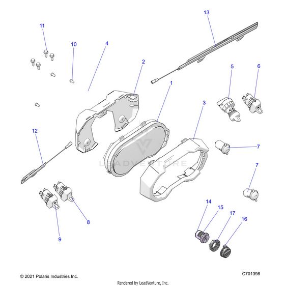 An Image of a Genuine Polaris Parts Schematic Diagram showing the schematic - ELECTRICAL: DASH INSTRUMENTS AND CONTROLS - 2022 POLARIS RZR PRO R ULTIMATE