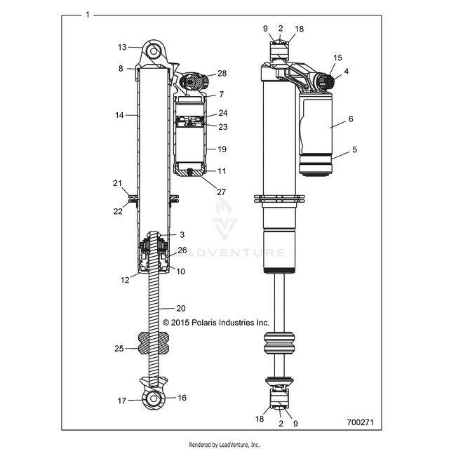 An Image of a Genuine Polaris Parts Schematic Diagram showing the schematic - SUSPENSION: FRONT SHOCK INTERNALS - 2016 POLARIS RZR S 1000 EPS