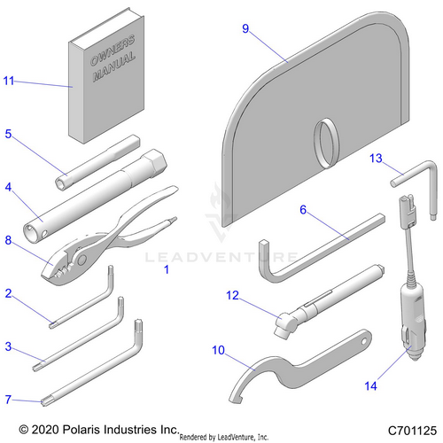 An Image of a Genuine Polaris Parts Schematic Diagram showing the schematic - REFERENCES: OWNERS MANUAL AND TOOL KIT - 2021 POLARIS RZR TURBO S