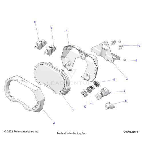 An Image of a Genuine Polaris Parts Schematic Diagram showing the schematic - ELECTRICAL: DASH INSTRUMENTS AND CONTROLS - 2024 POLARIS RZR PRO XP PREMIUM