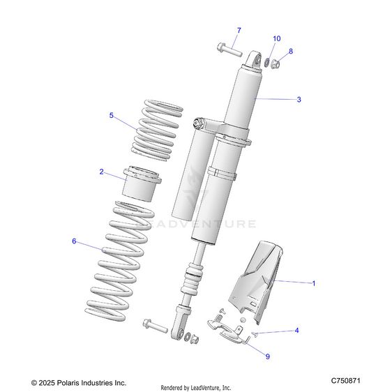 An Image of a Genuine Polaris Parts Schematic Diagram showing the schematic - SUSPENSION: REAR SHOCK & MOUNTING - 2026 POLARIS RZR PRO S ULTIMATE