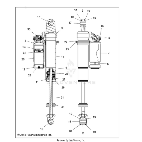 An Image of a Genuine Polaris Parts Schematic Diagram showing the schematic - SUSPENSION: REAR SHOCK INTERNALS - 2015 POLARIS RZR 900/900 EPS