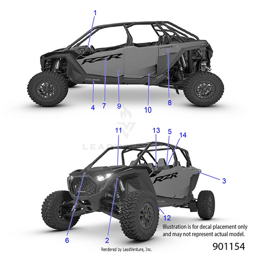 An Image of a Genuine Polaris Parts Schematic Diagram showing the schematic - BODY: DECALS - 2026 POLARIS RZR XP 4 1000 ULTIMATE