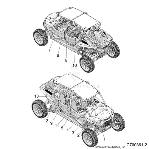 An Image of a Genuine Polaris Parts Schematic Diagram showing the schematic - BODY: DECALS GRAPHICS - 2019 POLARIS RZR XP 4 TURBO S