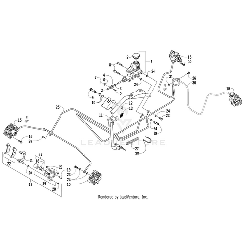 Exploded diagram of a vehicle’s brake system with labeled components, including the Arctic Cat Brake Pedal - Painted Powder Coat Plat and OEM Arctic Cat parts, each numbered to match a reference key for easy identification.