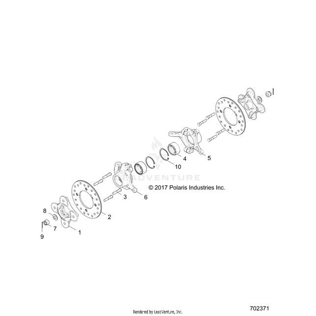 An Image of a Genuine Polaris Parts Schematic Diagram showing the schematic - SUSPENSION: FRONT CARRIER AND HUB - 2018 POLARIS RZR XP TURBO