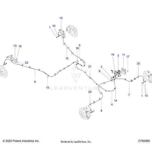 An Image of a Genuine Polaris Parts Schematic Diagram showing the schematic - BRAKES: BRAKE LINES AND MASTER CYLINDER - 2026 POLARIS RZR XP S 1000 ULTIMATE