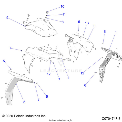 An Image of a Genuine Polaris Parts Schematic Diagram showing the schematic - BODY: HOOD AND FRONT BODY WORK - 2022 POLARIS RZR 900 TRAIL ULTIMATE