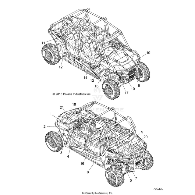 An Image of a Genuine Polaris Parts Schematic Diagram showing the schematic - BODY: DECALS - 2016 POLARIS RZR 4 900